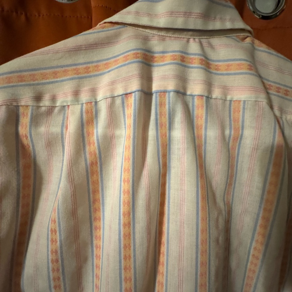 Pink and Orange Striped Dress Shirt with Chevron Yoke